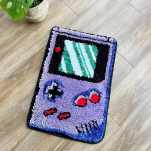 Purple Game Console Tufted Rug – Retro Flocking Carpet, Anti-Slip Cute Doormat (35.4” x 23.6”) for Aesthetic Home Decor