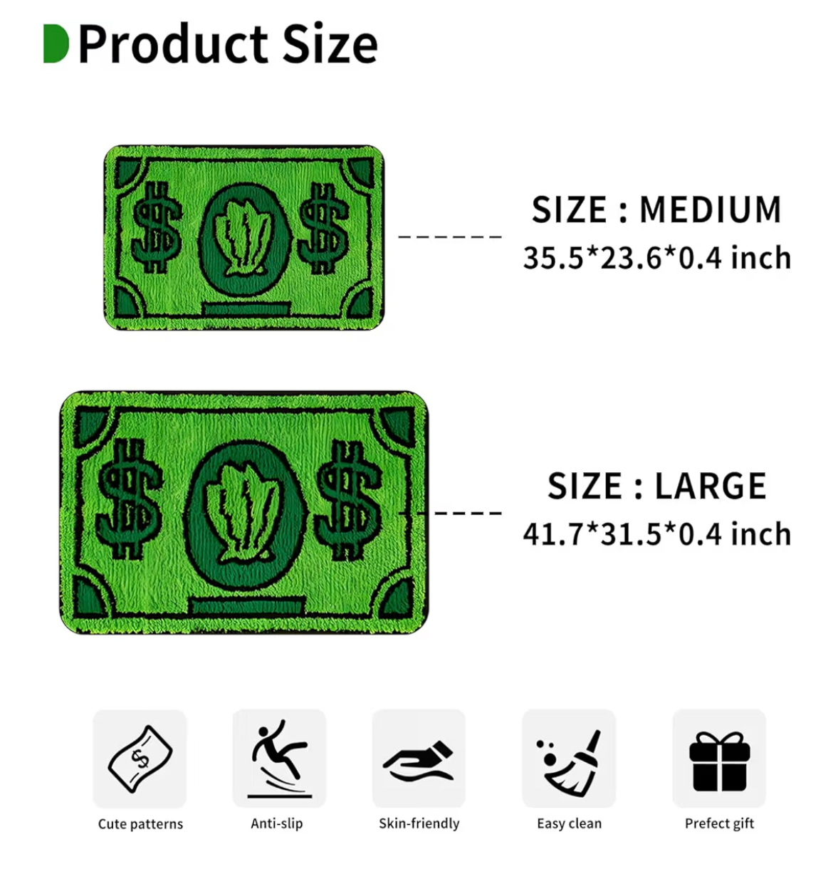 Cute Money Rug – 5x3 Ft Cartoon Dollar Bill Floor Mat, Non-Slip & Machine Washable Microfiber Rug for Bedroom, Bathroom, Living Room (47.3” x 31.5”) - Image 4