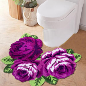Rose Shaped Shaggy Bathroom Rug – 27”x24” Plush Water-Absorbent Toilet Mat with Non-Slip Backing, Machine Washable Farmhouse Accent Carpet