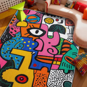 Colorful Abstract 5x7 Area Rug – Modern Geometric Pop Art Carpet with Non-Slip Backing