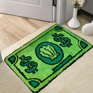 Cute Money Rug – 5x3 Ft Cartoon Dollar Bill Floor Mat, Non-Slip & Machine Washable Microfiber Rug for Bedroom, Bathroom, Living Room (47.3” x 31.5”)