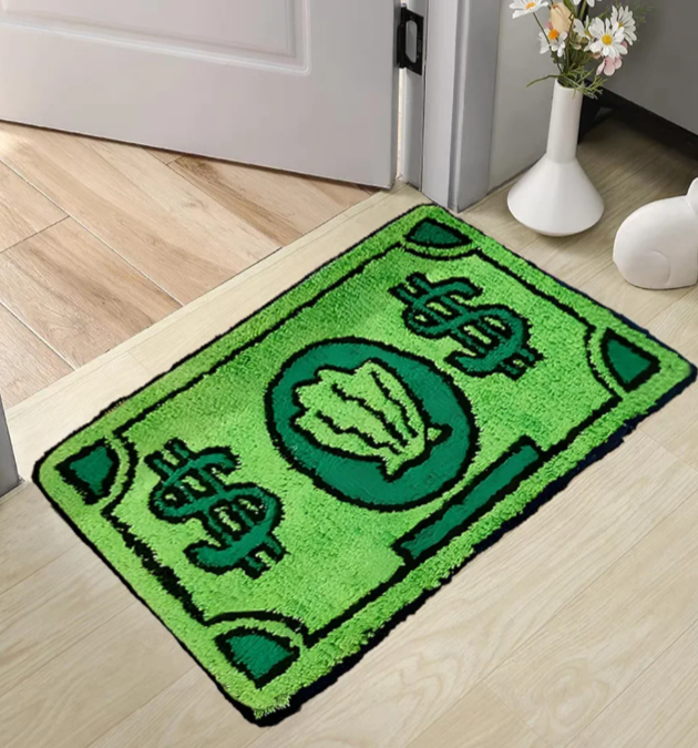 Cute Money Rug – 5x3 Ft Cartoon Dollar Bill Floor Mat, Non-Slip & Machine Washable Microfiber Rug for Bedroom, Bathroom, Living Room (47.3” x 31.5”)