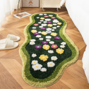 Cute 3D Flower Moss Bath Mat – 2x4 Ft Shaggy Tufted Non-Slip Green Bathroom Rug, Machine Washable Floral Carpet for Bedroom, Shower, or Entryway