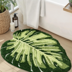 Monstera Bathroom Rug – Soft, Plush, Absorbent, Quick-Dry, Non-Slip Mat – Machine Washable, Green Leaf Design – 23.5”x31.5” for Bathroom, Shower, Bedroom, Kids Room