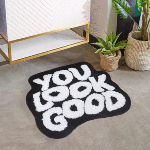 You Look Good Bath Mat – Black Funny Bathroom Rug, Soft Plush Non-Slip Microfiber Mat, Absorbent Washable Preppy Decor for Shower, Sink, or Bathtub (25"x21")