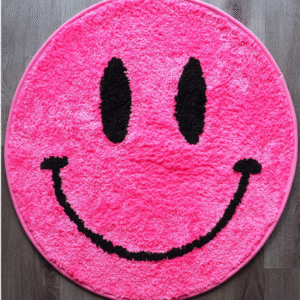 Hot Pink Round Bath Mat – Funny Cute Retro Bathroom Rug, Preppy Funky Washable Bathmat for Bedroom, Dorm, or Apartment – Soft Non-Slip Absorbent Aesthetic Bathroom Decor Gift