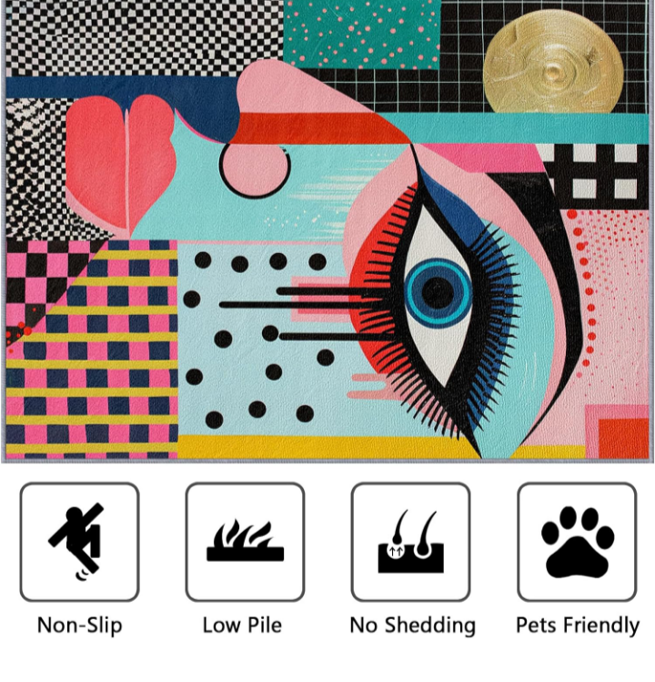 Abstract Pop Art Rug for Living Room – Colorful Geometric Modern Area Rug | Contemporary Artistic Carpet, Eye-Catching Home Decor, Non-Slip & Washable Flannel Rug - Image 2