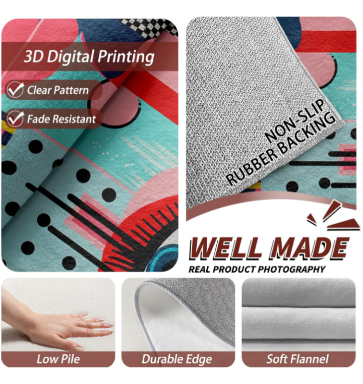 Abstract Pop Art Rug for Living Room – Colorful Geometric Modern Area Rug | Contemporary Artistic Carpet, Eye-Catching Home Decor, Non-Slip & Washable Flannel Rug - Image 3