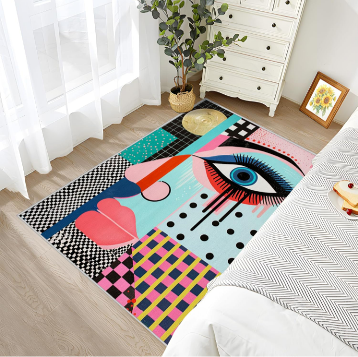 Abstract Pop Art Rug for Living Room – Colorful Geometric Modern Area Rug | Contemporary Artistic Carpet, Eye-Catching Home Decor, Non-Slip & Washable Flannel Rug - Image 5