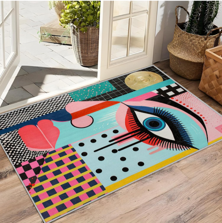 Abstract Pop Art Rug for Living Room – Colorful Geometric Modern Area Rug | Contemporary Artistic Carpet, Eye-Catching Home Decor, Non-Slip & Washable Flannel Rug - Image 7