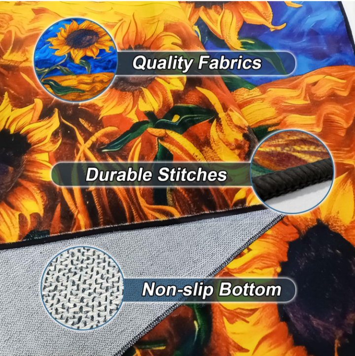 Blue Sky Sunflower Area Rug – Washable Non-Slip Floral Medallion Carpet for Living Room, Bedroom, or Dining Room – Soft Vintage Distressed Pattern in Beige, Navy Blue & Orange - Image 3