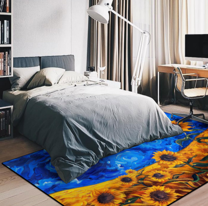 Blue Sky Sunflower Area Rug – Washable Non-Slip Floral Medallion Carpet for Living Room, Bedroom, or Dining Room – Soft Vintage Distressed Pattern in Beige, Navy Blue & Orange - Image 6