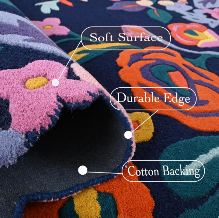 Handmade Colorful Roses Floral Wool Area Rug – Irregular Shape Blossom Garden Carpet in Vibrant Multicolor – Thick Soft Wool Rug for Living Room, Bedroom & Kitchen Décor - Image 5